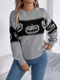 “Halloween Pumpkin Sweater – Cozy Knitted Pullover for Women”