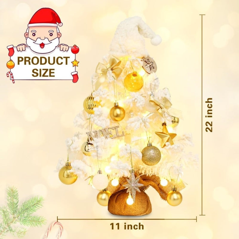 ✨ Luxury Pre-Lit White & Gold Christmas Tree – Elegant Holiday Decoration with Ornaments & Warm Lights