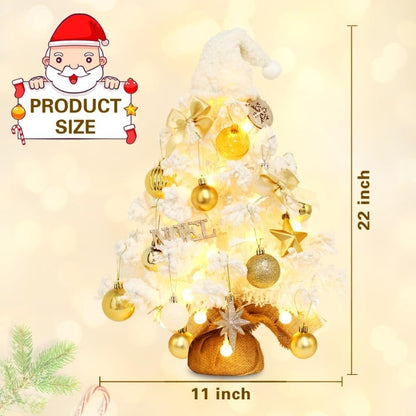 ✨ Luxury Pre-Lit White & Gold Christmas Tree – Elegant Holiday Decoration with Ornaments & Warm Lights