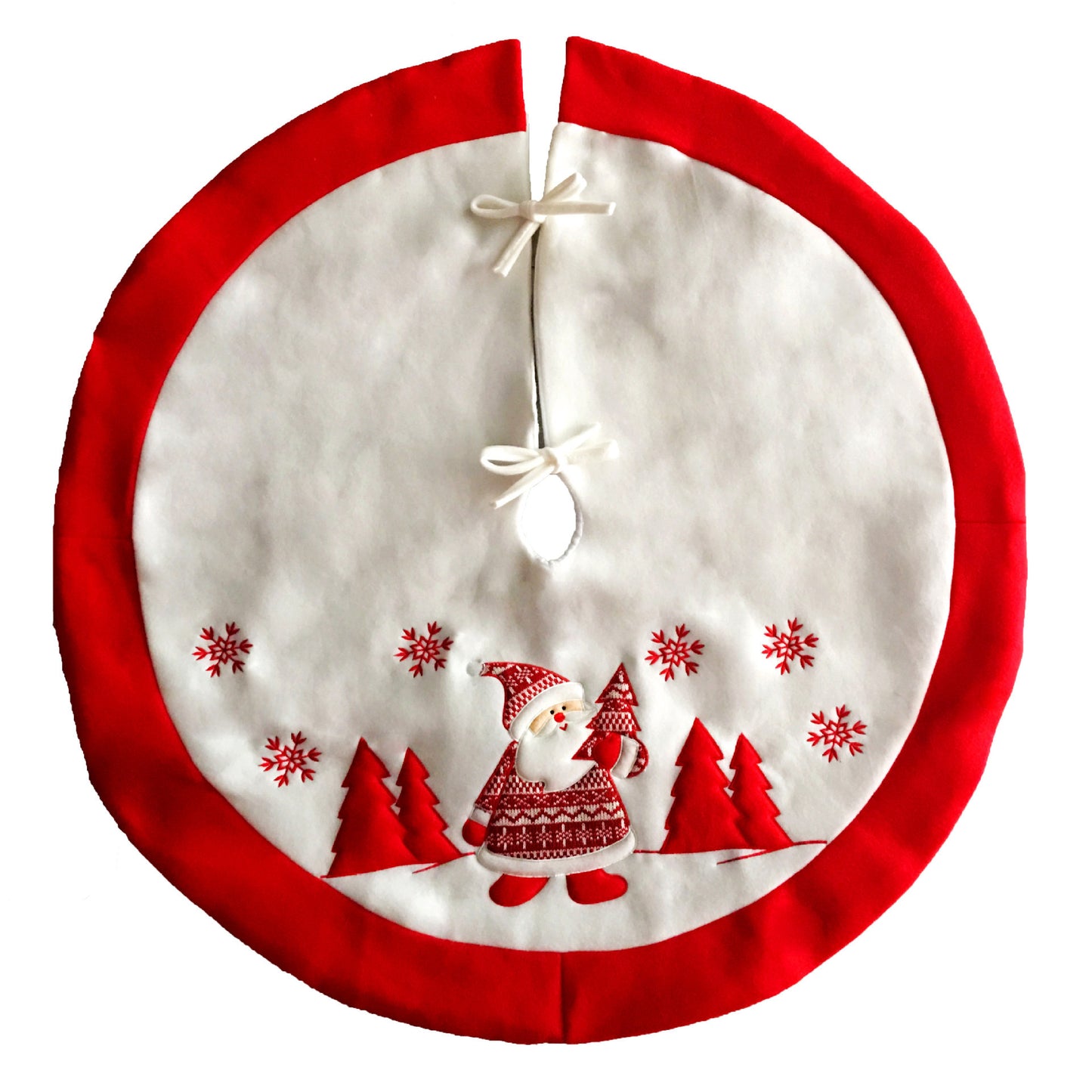 Red & White Christmas Tree Skirt – Classic Santa Design Holiday Base Mat ❄️ Cozy Festive Tree Decoration for Home & Family