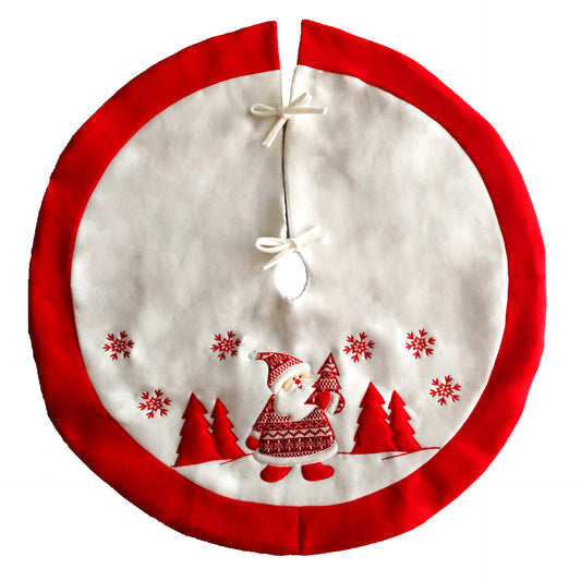 Red & White Christmas Tree Skirt – Classic Santa Design Holiday Base Mat ❄️ Cozy Festive Tree Decoration for Home & Family
