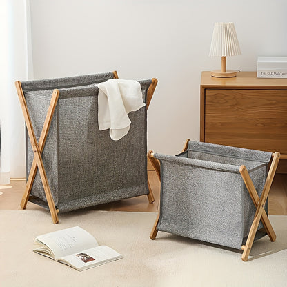 ✨ Collapsible Laundry Basket with Wooden Frame | Minimal Beige Fabric Hamper for Modern Homes