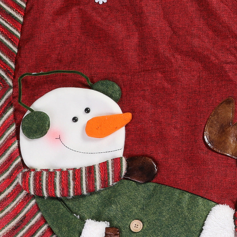 Rustic Burlap Christmas Tree Skirt – Santa, Snowman & Reindeer Design  Cozy Farmhouse Holiday Tree Mat (90cm)