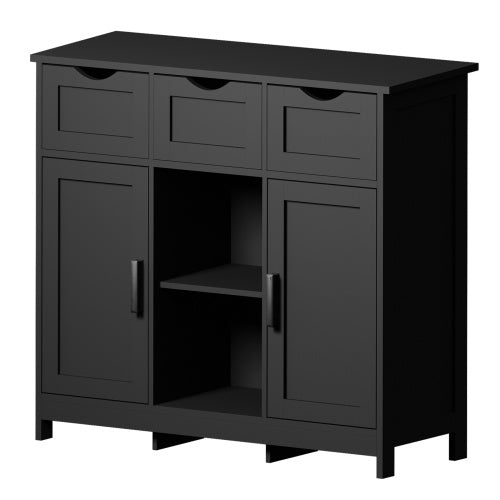 Matte Black Wooden Storage Cabinet with Drawers & Shelves – Modern Accent Sideboard for Living Room & Entryway