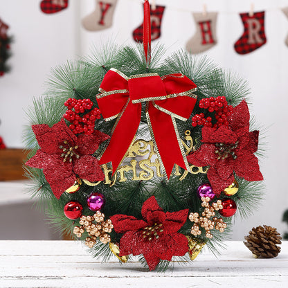 Elegant “Merry Christmas” Door Wreath – Festive Golden Bow & Pine Ornament Decoration ✨