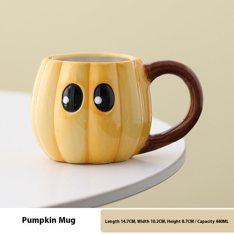 ✨ “Cute Ghost Mug – Halloween Pumpkin & Bat Ceramic Coffee Cup (450ml)”