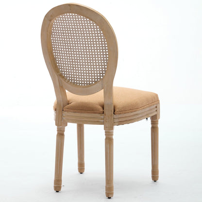 Charm Rattan Dining Chair (Tan Edition) — Set of 2 | Handcrafted French Elegance with Linen Comfort & Solid Wood Finish ✨🪵