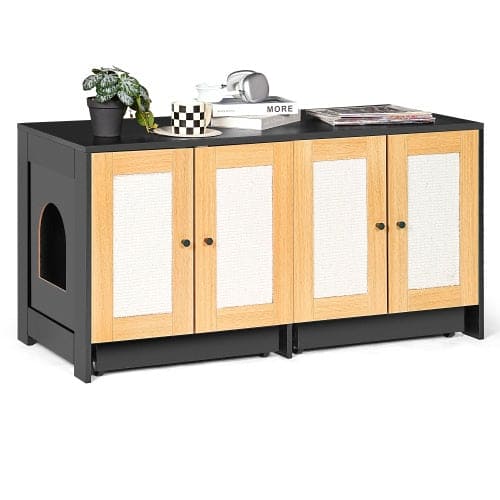 🐾 Purrfect Hideaway Rattan Cat Cabinet — Dual Litter Enclosure & Stylish Furniture for Modern Homes ✨🐈