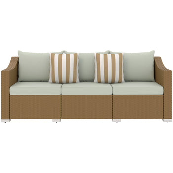 🌿 Olive Haven Rattan Sofa — 3-Seater Handwoven Lounge with Sage Green Cushions & Natural Frame | Indoor & Outdoor Serenity ☀️✨