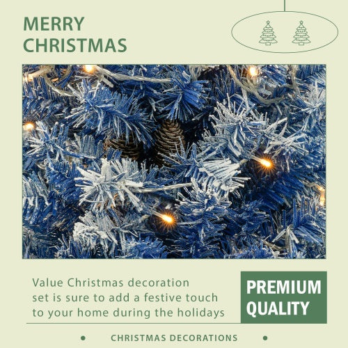 ✨ Pre-Lit Artificial Christmas Tree 4-Piece Set – Blue Frosted Tree, Garland, Wreath & Topiary  Premium Full Holiday Décor Collection