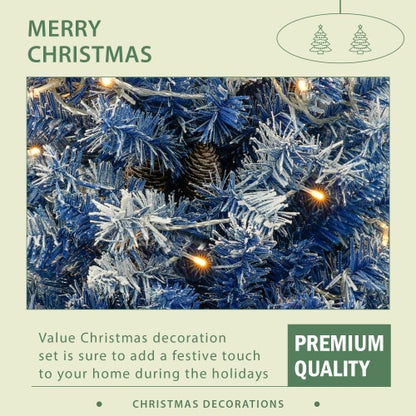 ✨ Pre-Lit Artificial Christmas Tree 4-Piece Set – Blue Frosted Tree, Garland, Wreath & Topiary  Premium Full Holiday Décor Collection