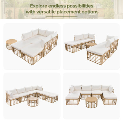 ☀️ Malibu Bliss Rattan Lounge Set — Modular 6-Seater Outdoor Sofa with Cream Cushions & Coastal Sand Finish 🏝️