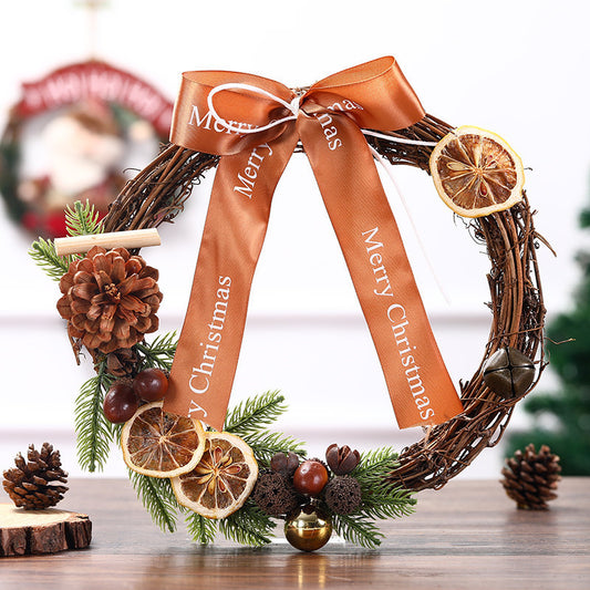 Elegant “Merry Christmas” Door Wreath – Festive Golden Bow & Pine Ornament Decoration ✨