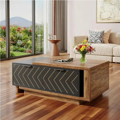 Luxury Modern Coffee Table with Gold Accents – Solid Wood Storage Center Table for Living Room ✨