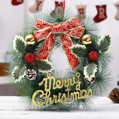 Elegant “Merry Christmas” Door Wreath – Festive Golden Bow & Pine Ornament Decoration ✨