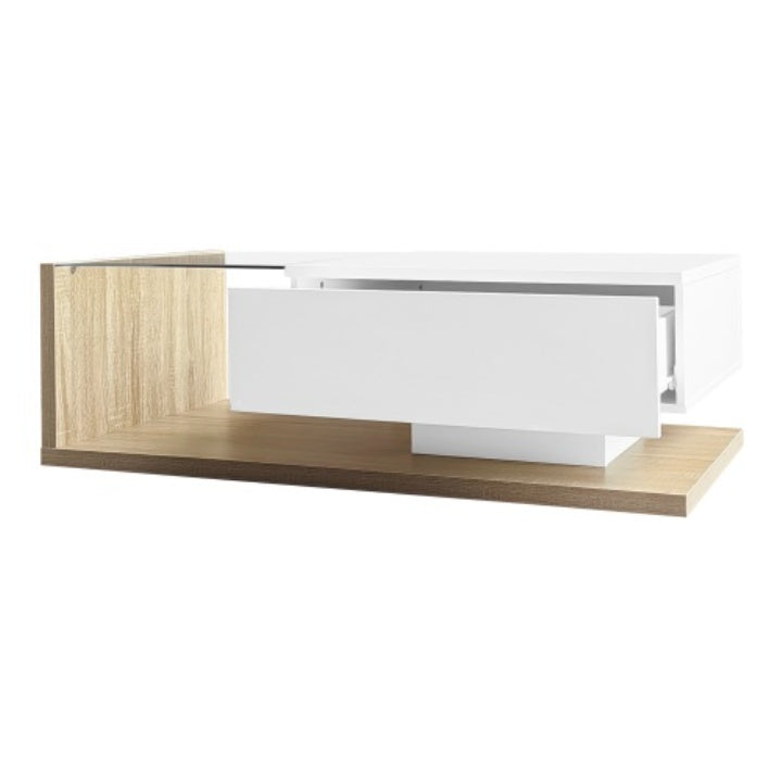 High Gloss LED Coffee Table – Modern White & Natural Wood Center Table with Hidden Storage ✨