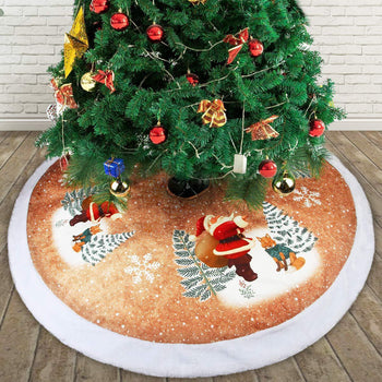 ✨ Flannel Christmas Tree Skirt – Santa Claus & Snowflake Print Cozy Tree Bottom Mat for Holiday Home Décor ❄️