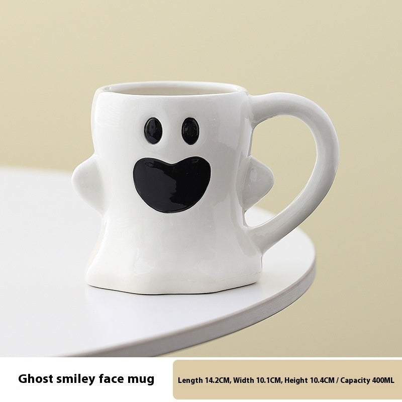 ✨ “Cute Ghost Mug – Halloween Pumpkin & Bat Ceramic Coffee Cup (450ml)”