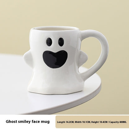 ✨ “Cute Ghost Mug – Halloween Pumpkin & Bat Ceramic Coffee Cup (450ml)”
