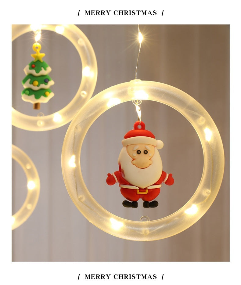 LED Christmas Curtain Lights – Creative Hanging Window Lights with Santa & Snowflake Ornaments for Cozy Holiday Décor ✨