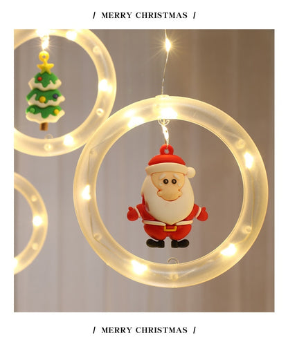 LED Christmas Curtain Lights – Creative Hanging Window Lights with Santa & Snowflake Ornaments for Cozy Holiday Décor ✨