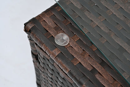 🖤 Noir Haven Rattan Lounge Set — 5-Piece Handwoven Outdoor Sofa with Cushions & Glass-Top Table ☀️✨