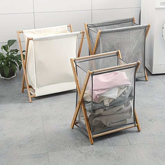 ✨ Collapsible Laundry Basket with Wooden Frame | Minimal Beige Fabric Hamper for Modern Homes