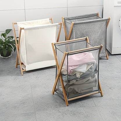 ✨ Collapsible Laundry Basket with Wooden Frame | Minimal Beige Fabric Hamper for Modern Homes