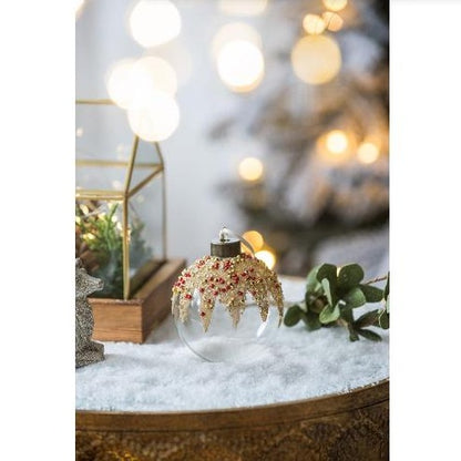 ✨ Luxury Glass Christmas Ball Ornaments – Set of 12 Elegant Gold & Red Beaded Hanging Baubles for Tree & Holiday Décor