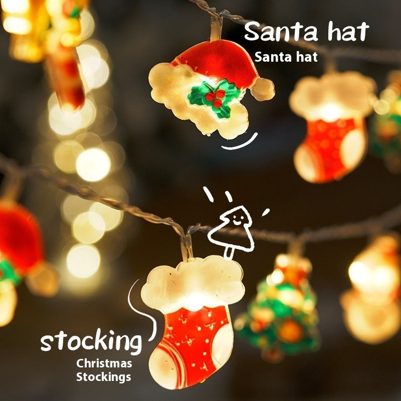 ✨ LED Christmas String Lights – Santa, Stocking & Tree Design  Battery/USB Powered Warm Fairy Lights for Holiday Décor