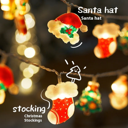 ✨ LED Christmas String Lights – Santa, Stocking & Tree Design  Battery/USB Powered Warm Fairy Lights for Holiday Décor