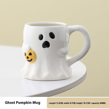 ✨ “Cute Ghost Mug – Halloween Pumpkin & Bat Ceramic Coffee Cup (450ml)”