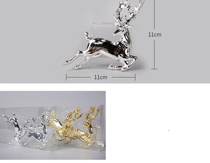 Cute Reindeer & Gingerbread Christmas Ornament Set  Modern Metallic Baubles & Star Charms for Tree Decoration