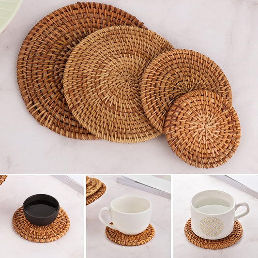 ☕ Handwoven Rattan Charm Coasters — Natural, Eco-Friendly & Perfect for Boho Tablescapes 🌾✨