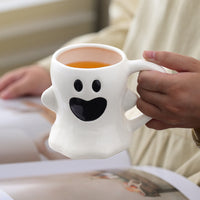✨ “Cute Ghost Mug – Halloween Pumpkin & Bat Ceramic Coffee Cup (450ml)”
