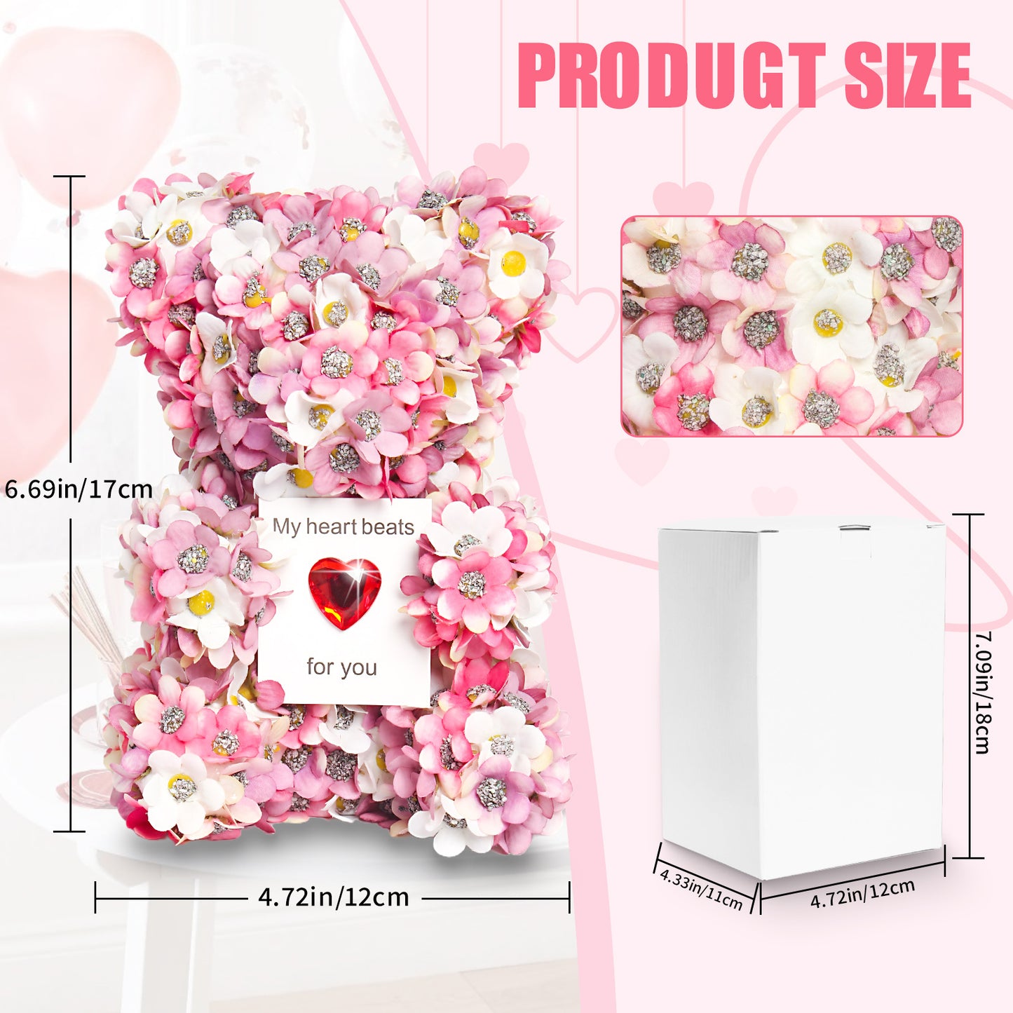 Rose Bear – A Sweet Valentine’s Day Gift Pink (17x12x11cm)