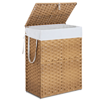 ✨ Handwoven Rattan Laundry Basket with Lid | 110L Foldable Storage Hamper with Handles & Removable Liner