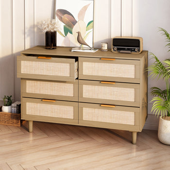 Rattan Luxe 6-Drawer Dresser — Handwoven Elegance Meets Modern Oak Sophistication 🌾✨