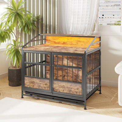 Modern Wooden Dog Crate Furniture with Storage – Double Door Pet Kennel for Large & Medium Dogs