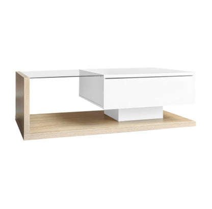 High Gloss LED Coffee Table – Modern White & Natural Wood Center Table with Hidden Storage ✨