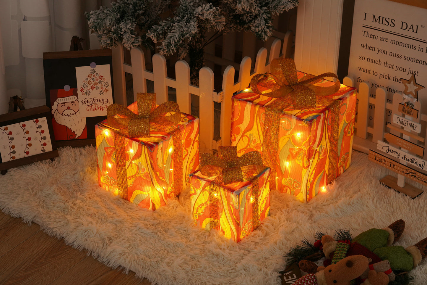 Remote Control LED Christmas Gift Box Lights – 3-Piece Glowing Holiday Decoration Set ✨