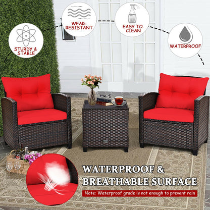 ☀️ Sunset Luxe Rattan Patio Set — 3-Piece Handwoven Outdoor Lounge with Red Cushions & Glass-Top Table ❤️✨