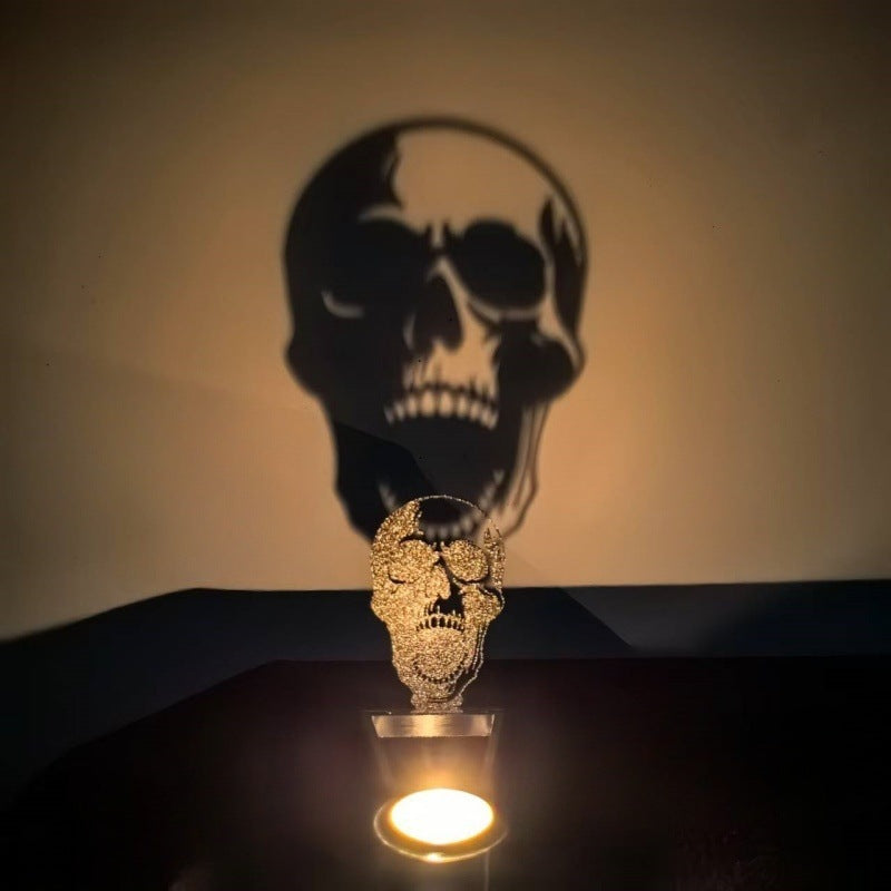 ✨ “Halloween Shadow Projection Candlestick – Spooky Witch & Skull Decor”