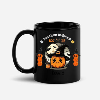 🎃👻 Too Cute to Spook – Halloween Mug for Kids | Pumpkin & Witch Hat Coffee Cup ☕✨