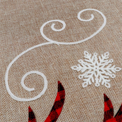 ✨ Rustic Plaid Linen Christmas Tree Skirt – Red Buffalo Check Reindeer Design for Cozy Farmhouse Holiday Decor