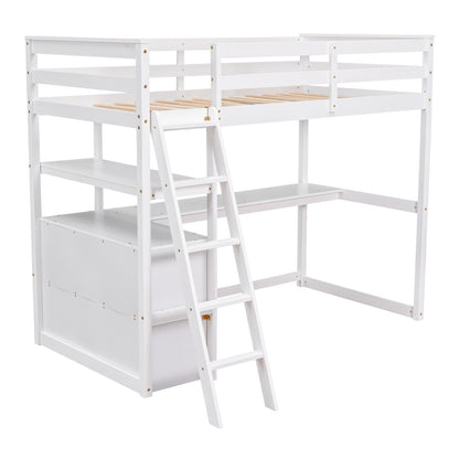 ✨ Twin Loft Bed with Desk, Shelves & 2 Drawers | Space-Saving Study Bed for Kids & Teens – White ️