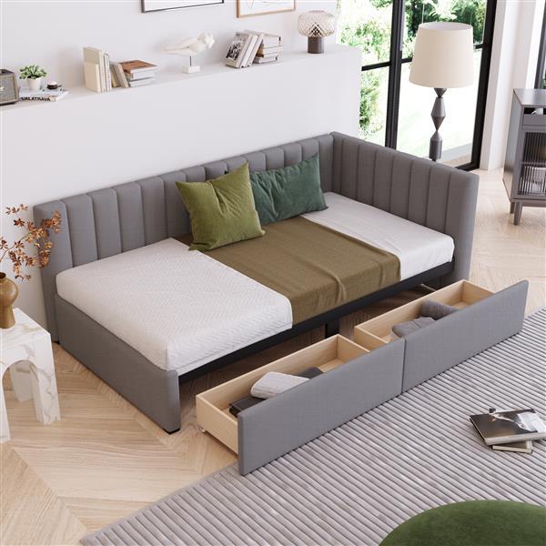 ✨ Upholstered Sofa Bed with 2 Storage Drawers | Convertible Modern Couch Bed in Elegant Grey ️