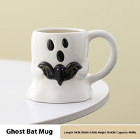 ✨ “Cute Ghost Mug – Halloween Pumpkin & Bat Ceramic Coffee Cup (450ml)”