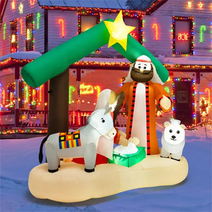 6.7FT Giant Inflatable Christmas Nativity Scene with LED Lights – Quick Setup Outdoor Yard Decoration ✨