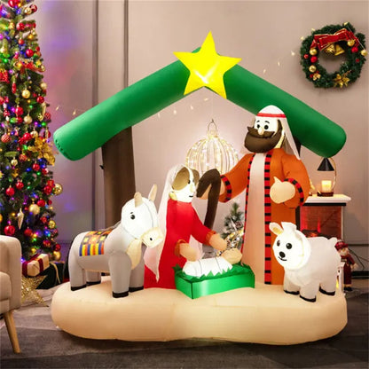 6.7FT Giant Inflatable Christmas Nativity Scene with LED Lights – Quick Setup Outdoor Yard Decoration ✨